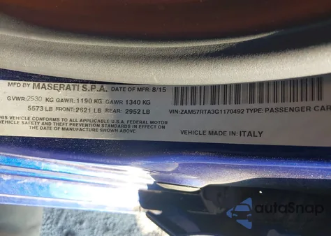 2016 Maserati Ghibli S Q4 from USA, damaged, VIN ZAM57RTA3G1170492